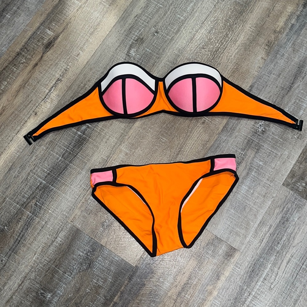Orange and pink two piece swimsuit